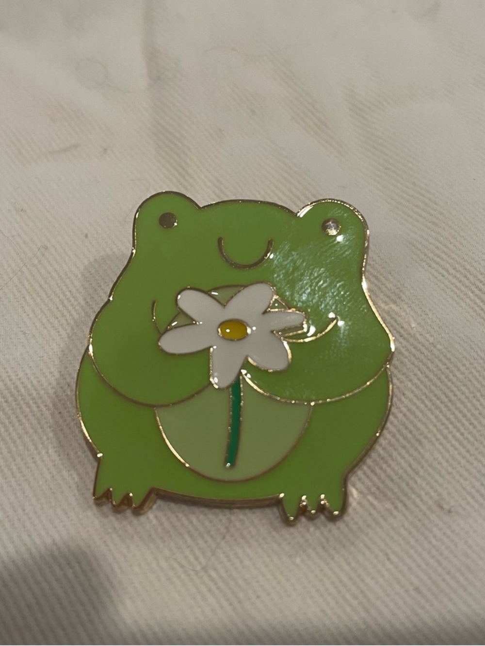 Green Frog Holding Daisy Enamel Pin - Pets Small Pets